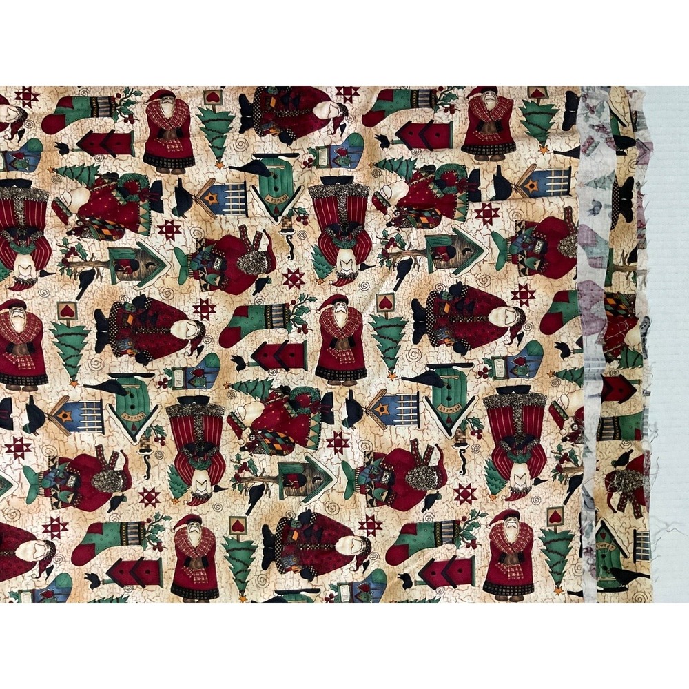 Fabric Debbie Mumm vintage Christmas  santa folk fabric 2 yards old world vintag